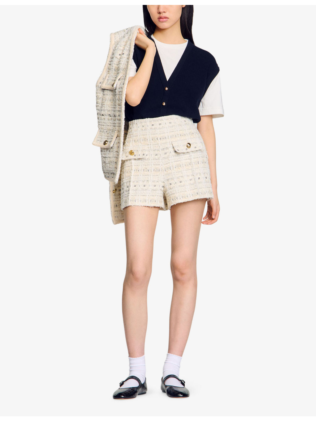 Button-Embellished High-Rise Tweed Shorts - 2