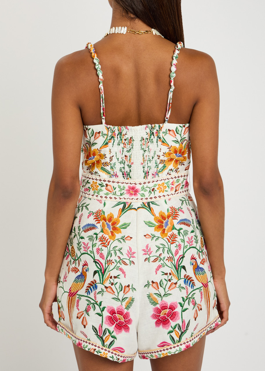 Farm Rio Delicate Forest Printed Linen Romper - 3
