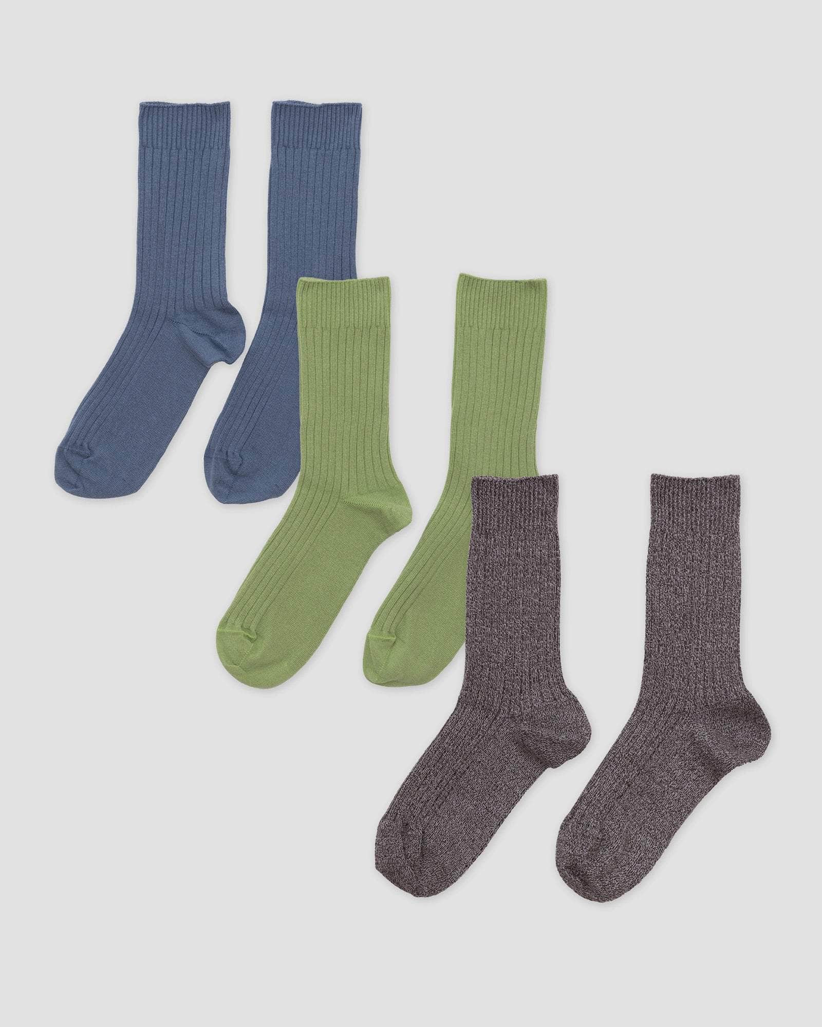 Pack - 3 Rib Overankle Socks - Textured Organic Cotton - 1