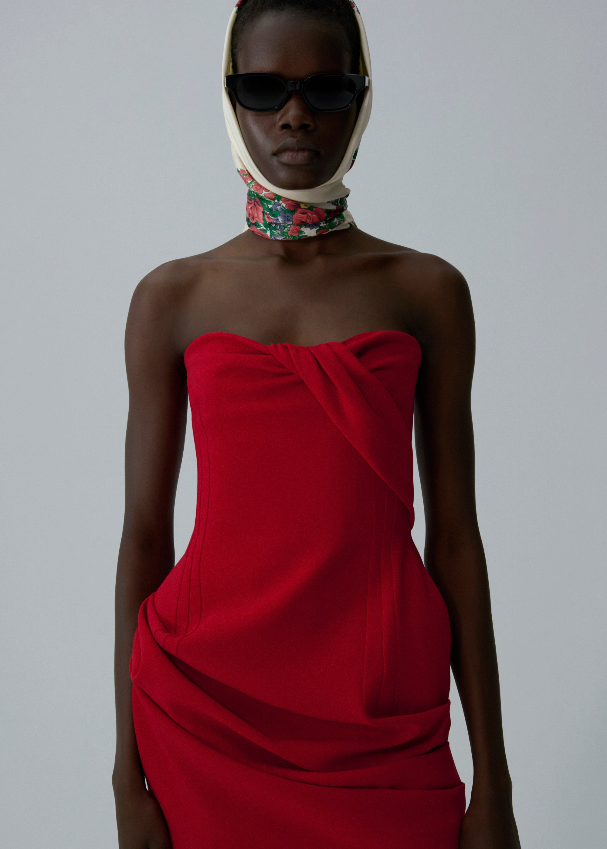 Structured drape corset mini dress in red - 3