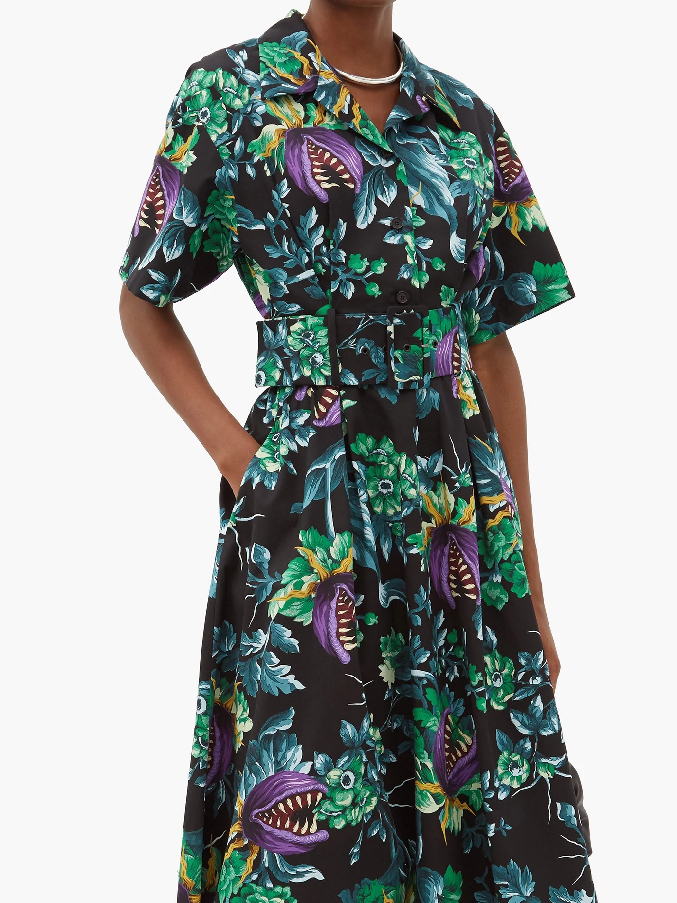 Carnivorous plant-print cotton shirt dress - 6