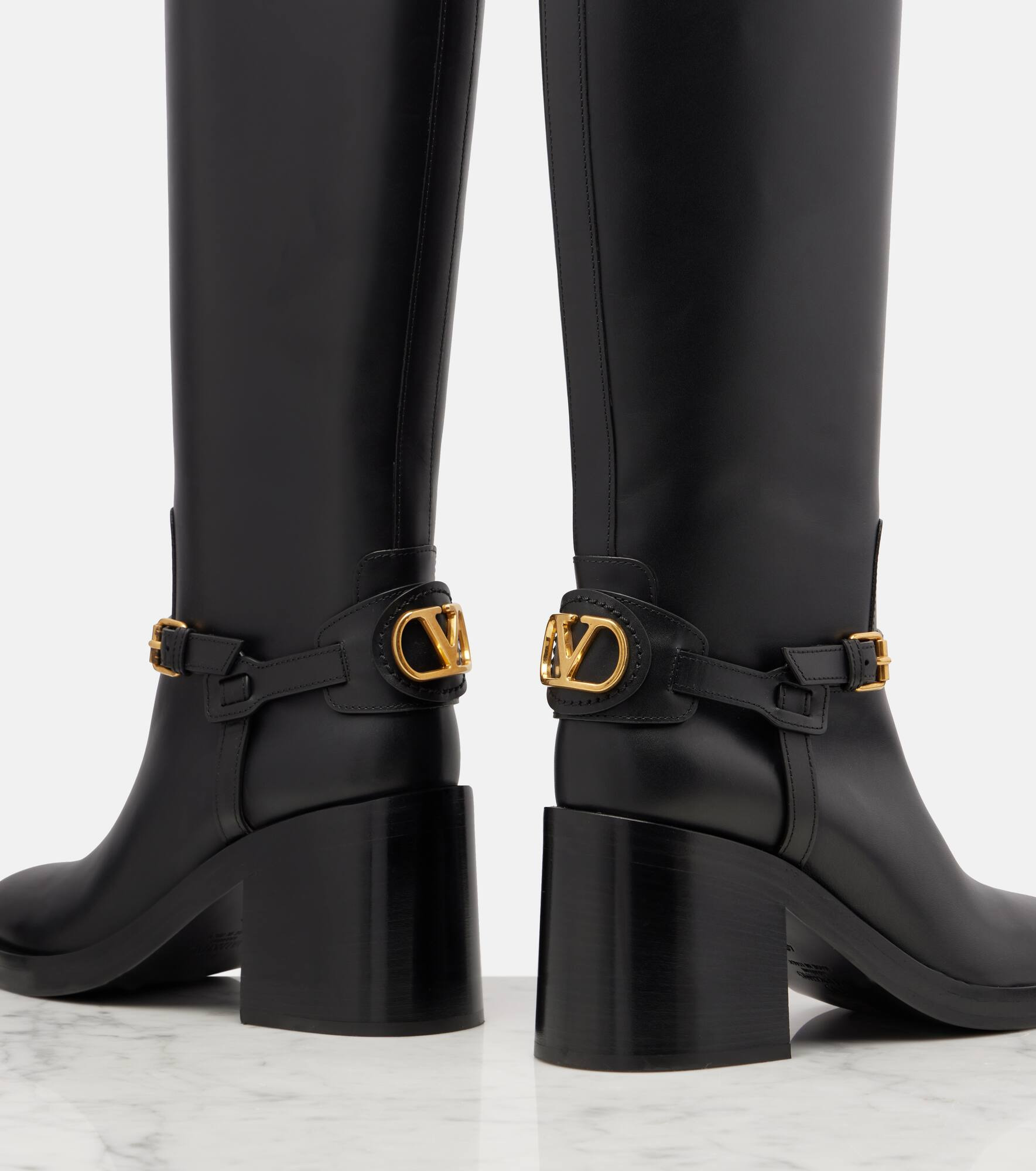 VLogo leather knee-high boots - 5