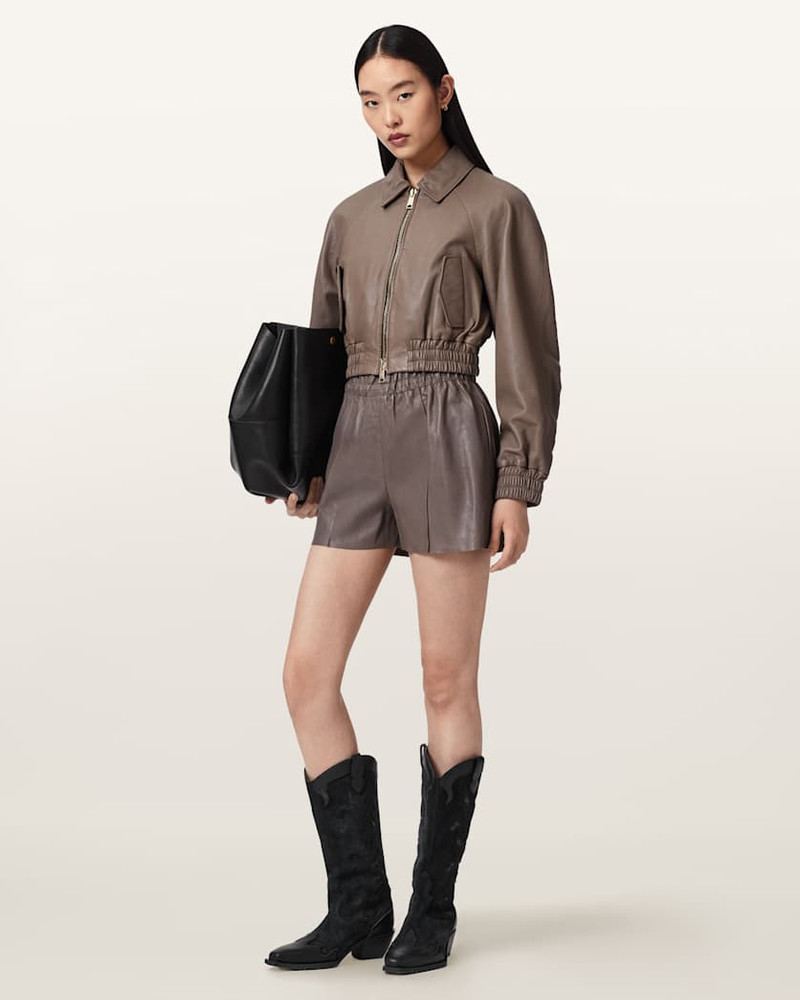 ALLSAINTS ANOUK CROPPED LEATHER BOMBER JACKET outlook