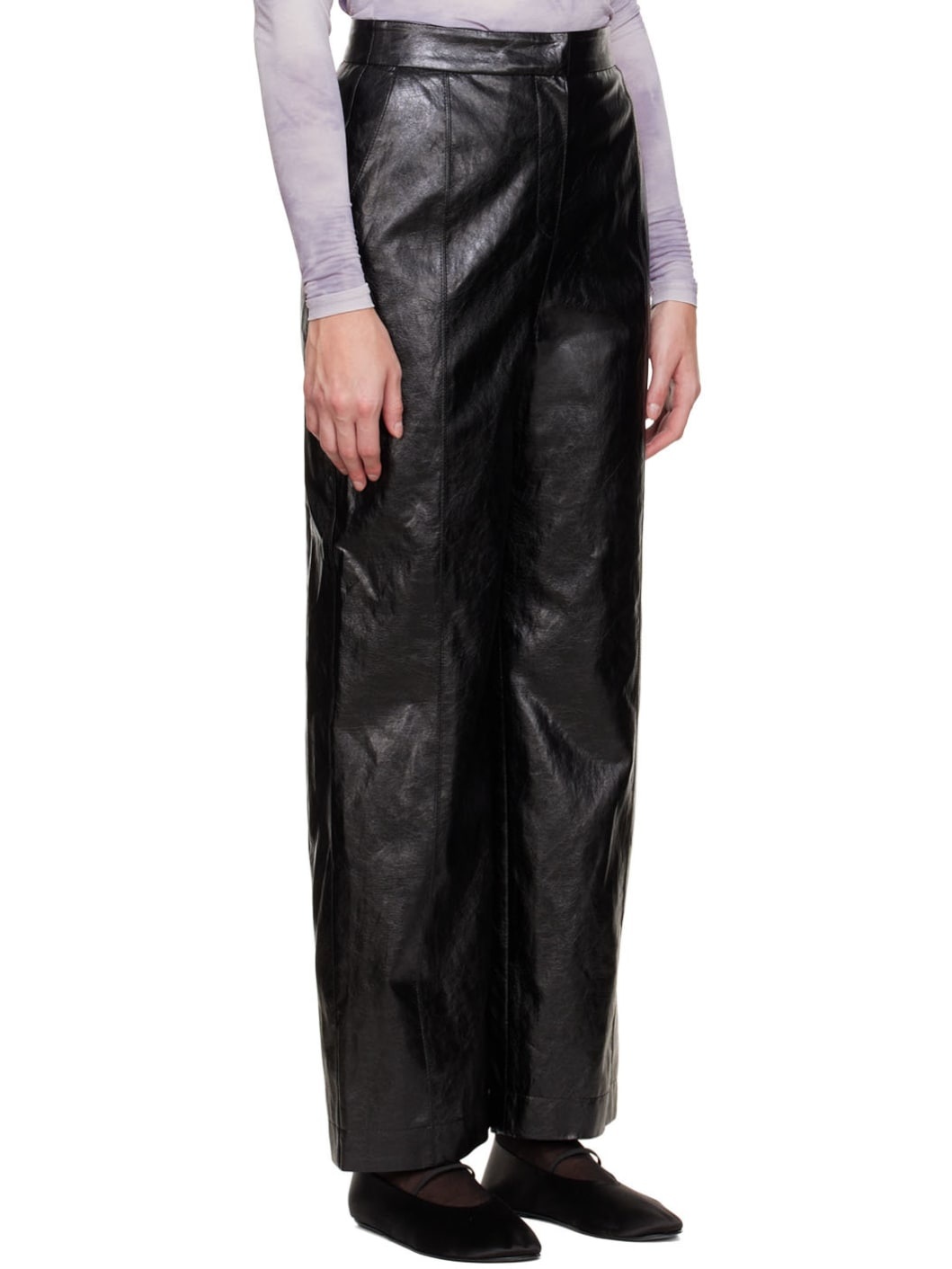 Black Grained Faux-Leather Pants - 2