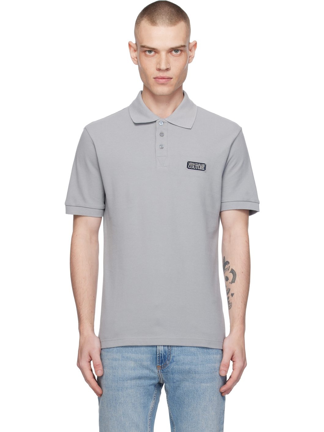 Gray Logo Slim-Fit Polo - 1