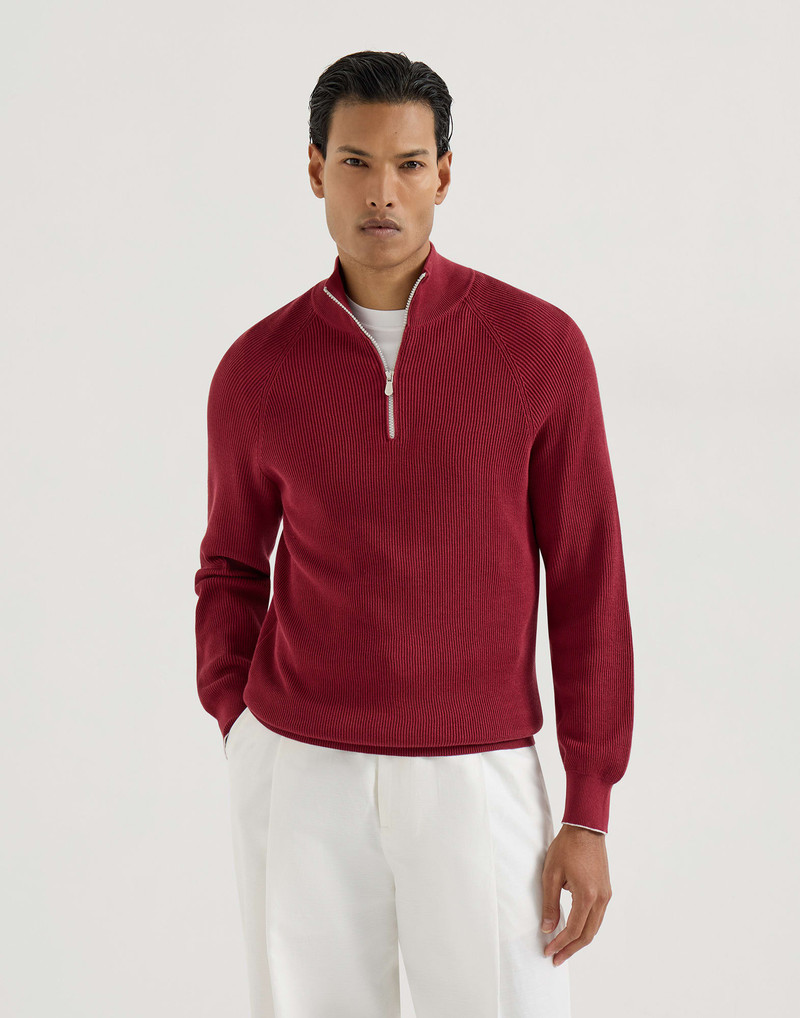 Cotton English rib sweater with half zip and raglan sleeves 2
