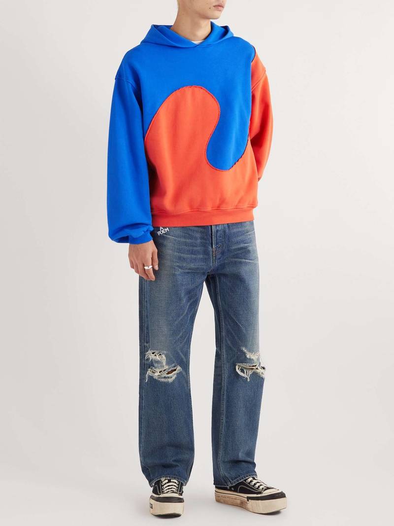 ERL Two-Tone Panelled Cotton-Blend Jersey Hoodie outlook