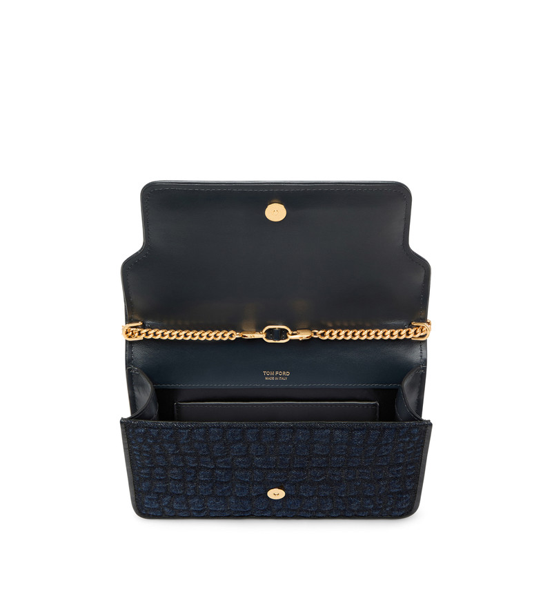 CROC-EFFECT QUILTED DENIM WHITNEY SMALL SHOULDER BAG 4