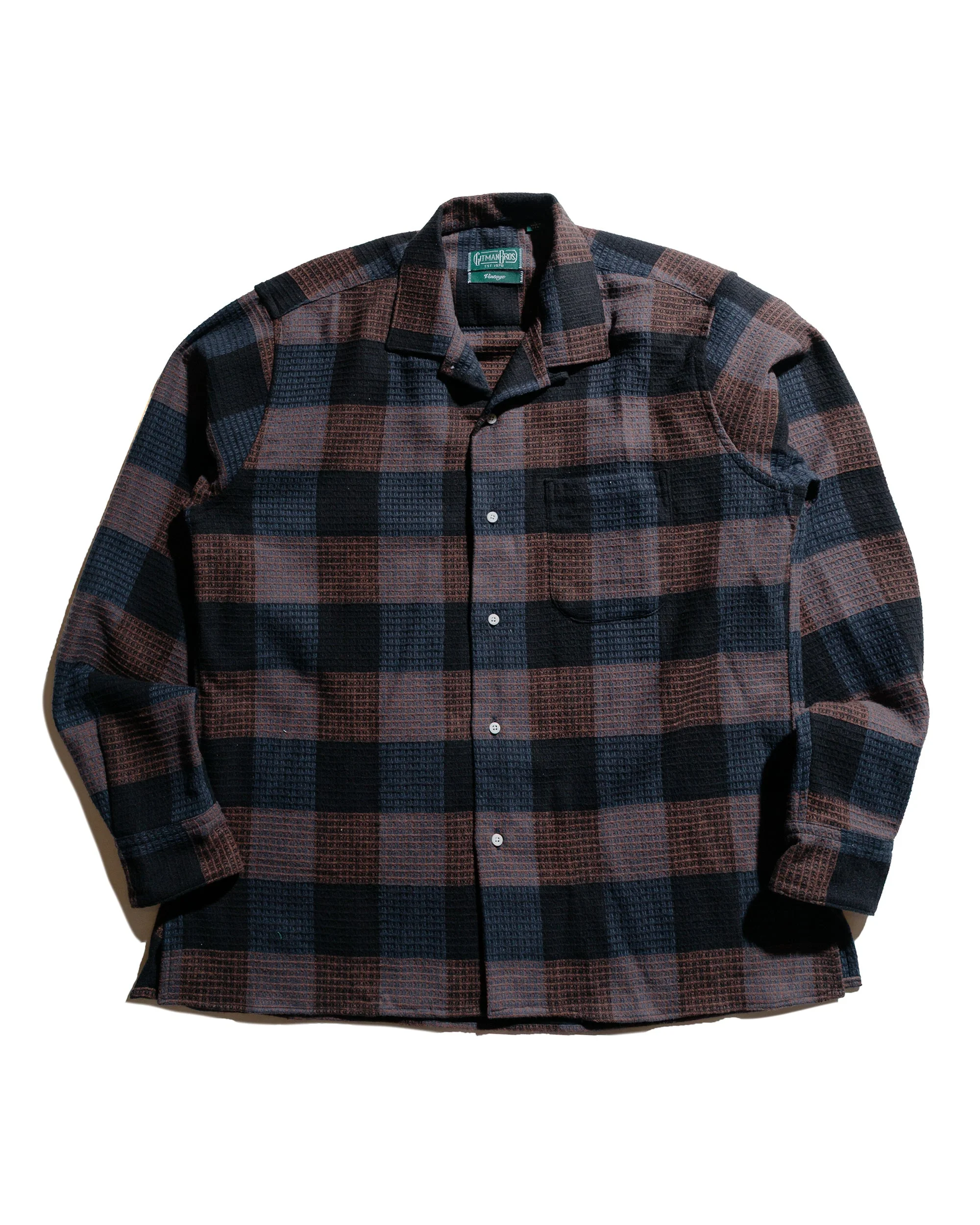 Black Brushed Waffle Check Camp Shirt - 1