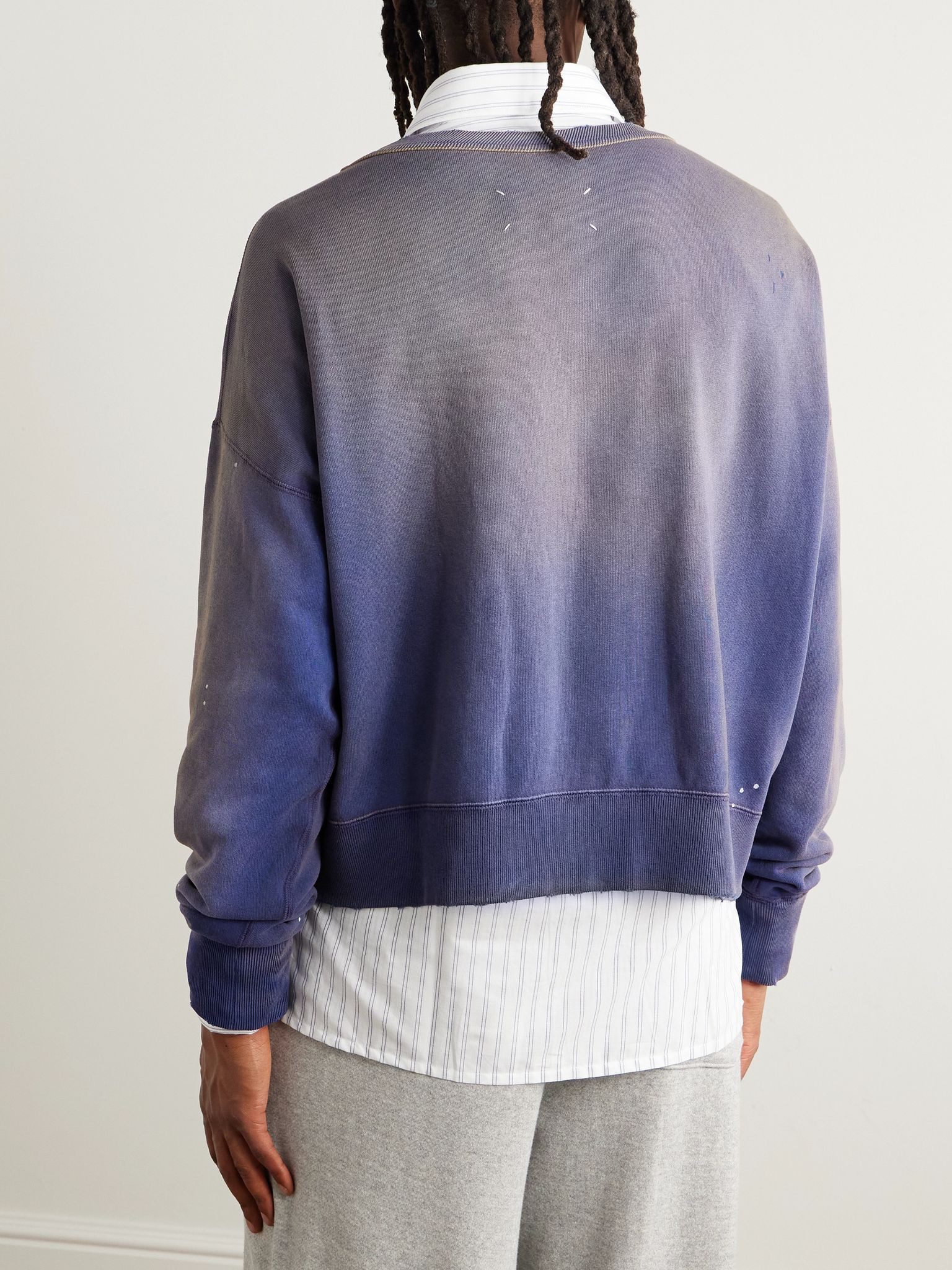 Cropped Paint-Splattered Cotton-Jersey Sweatshirt Blue - 3