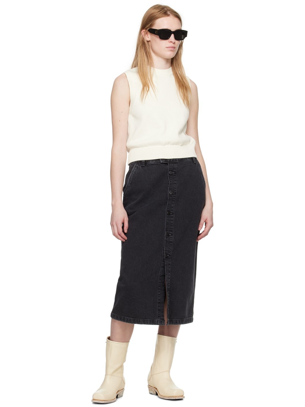 Black Colby Denim Midi Skirt - 4