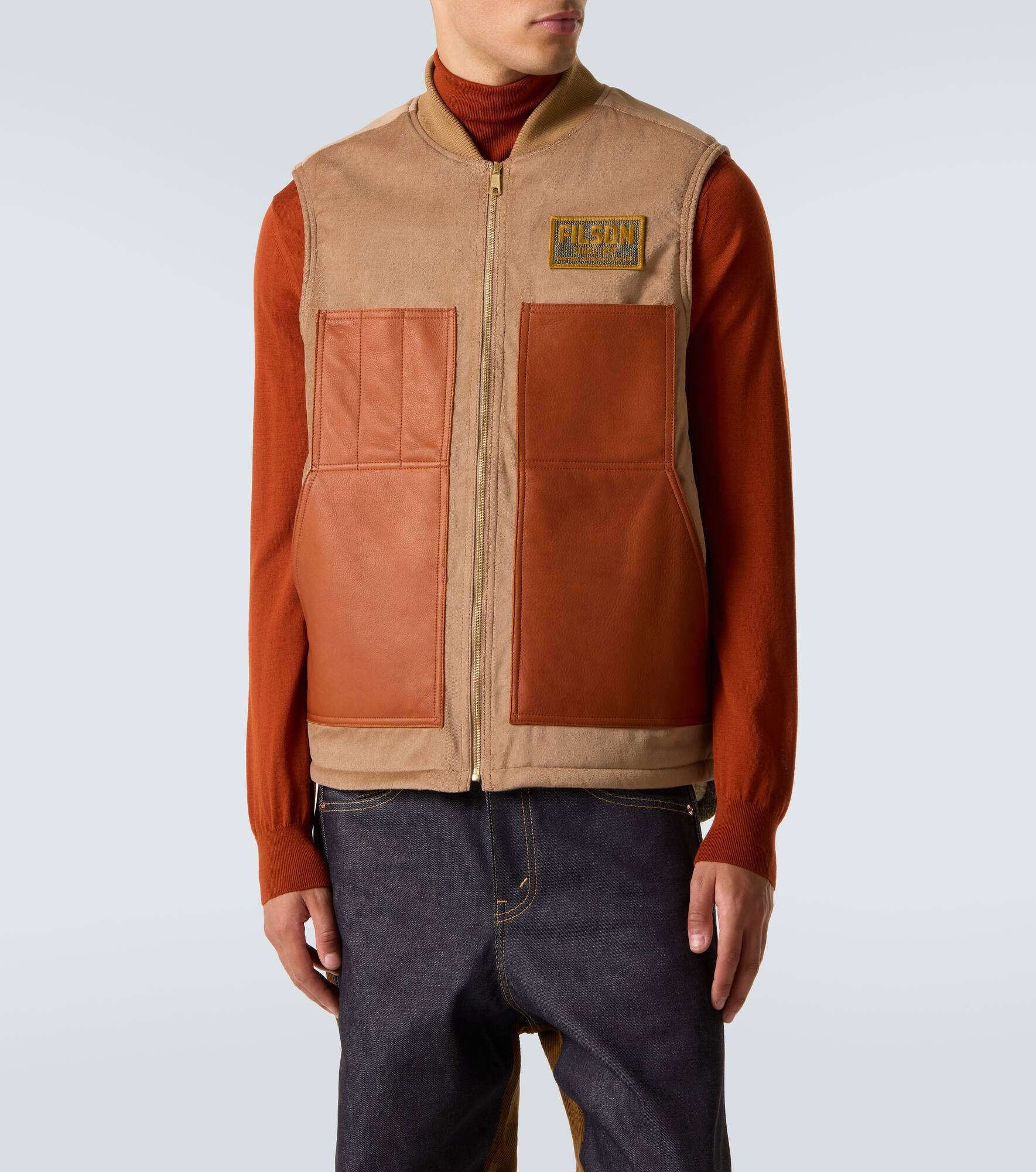 Leather-trimmed cotton and wool vest - 3