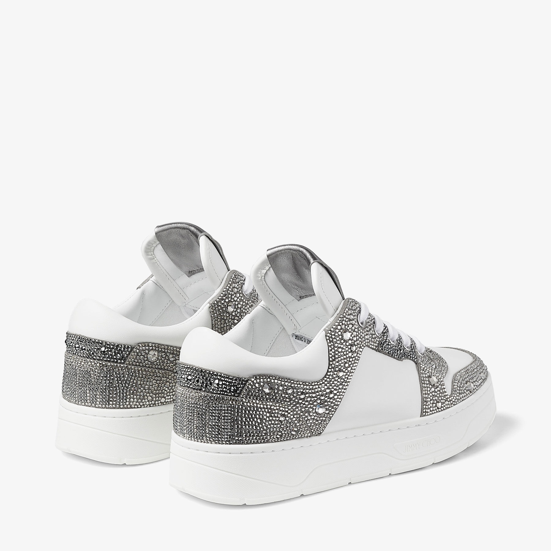 Florent/F
White Leather and Shimmer Suede Trainers with Crystals - 6