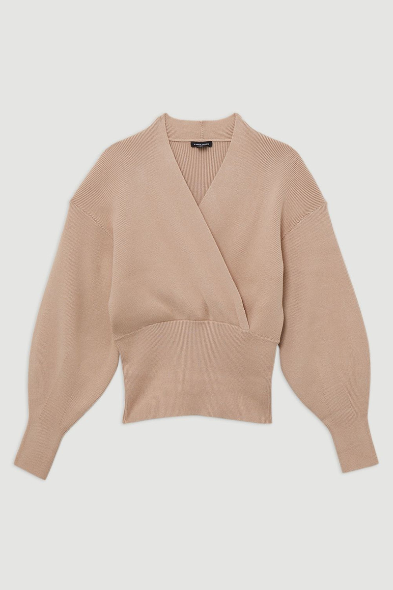 Wool Look Compact Stitch Wrap Knit Top 4