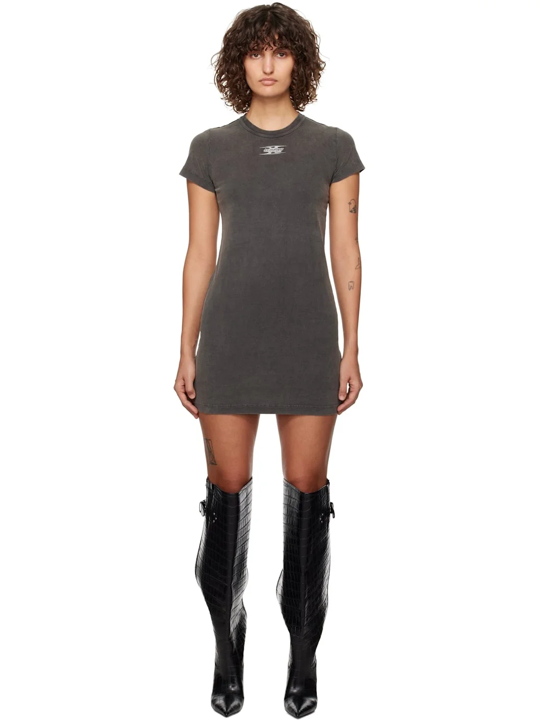 Gray Blade Logo-Embossed Minidress - 1