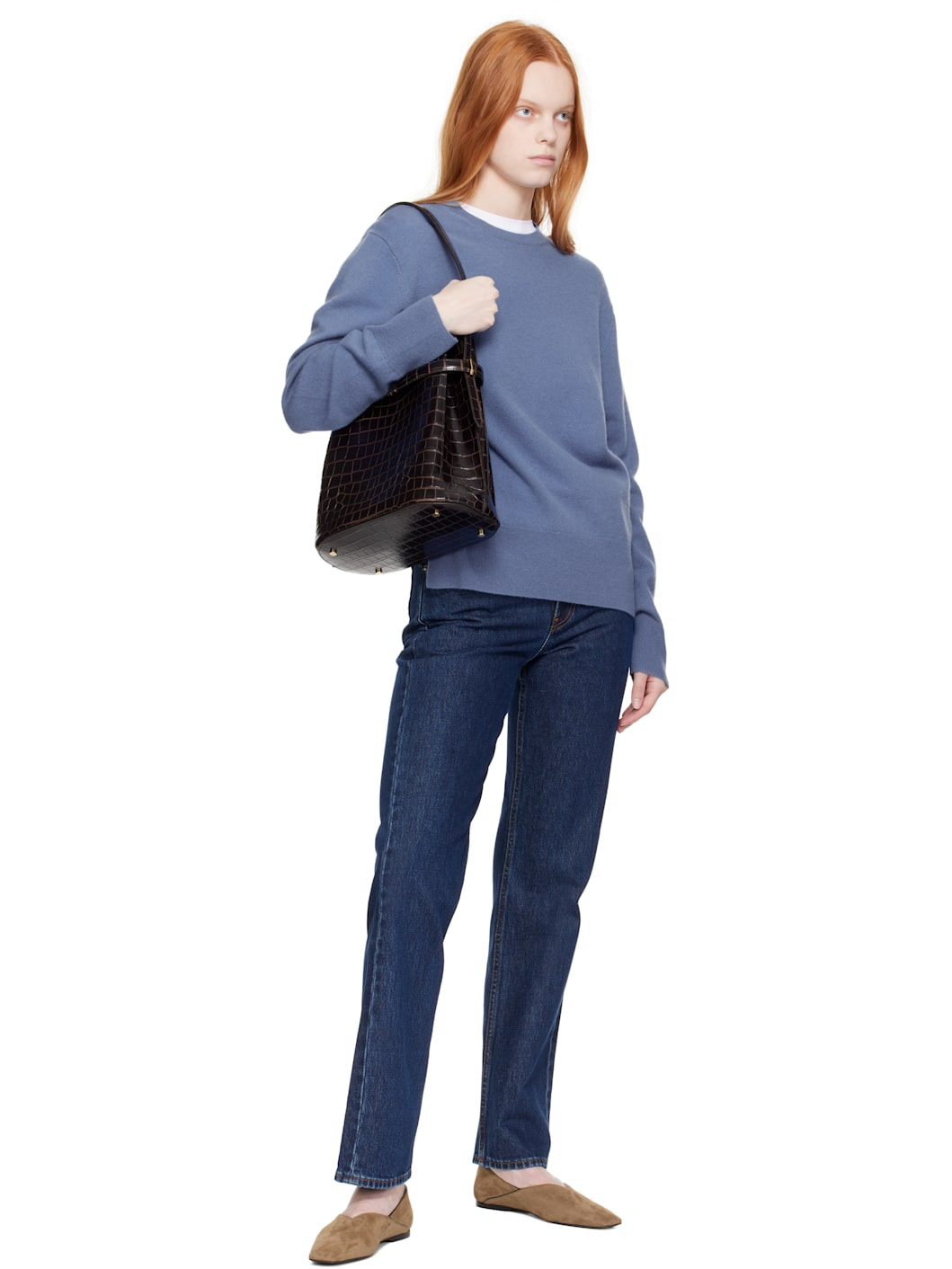 Brown Belted Croco-Embossed Bucket Bag - 4