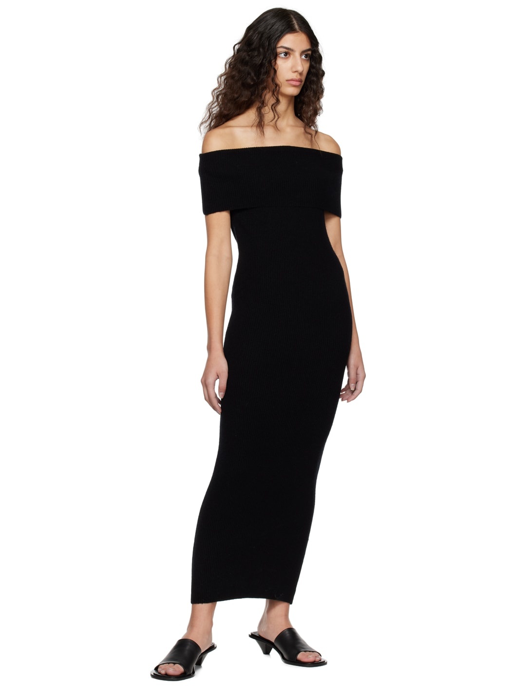 Black Off-Shoulder Midi Dress - 4