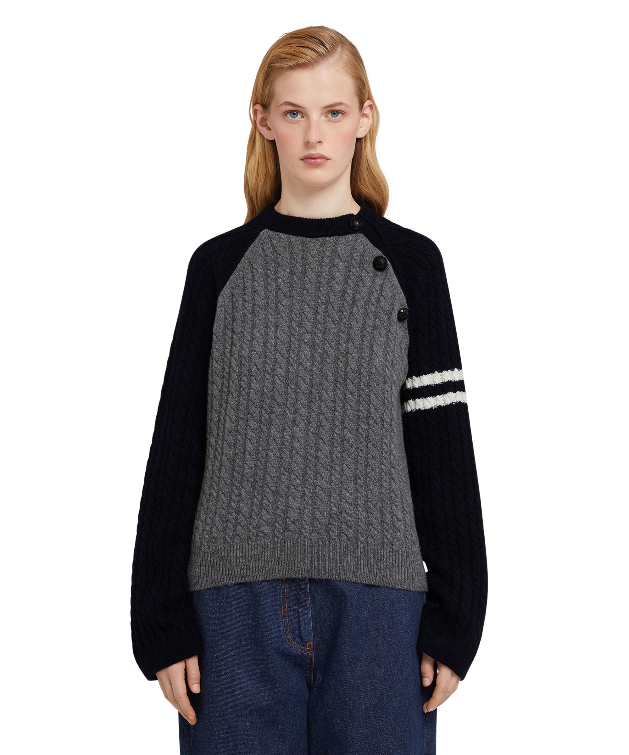 "Cable color-block Cashmere blend" crewneck sweater - 2