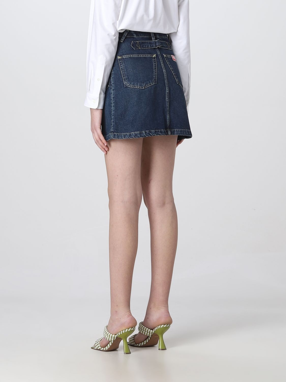 スカート KENZO SKIRT (FD52DJ2696B2 DD) Kenzo Dark Stone Blue Denim Flared Mini Skirt, Waist Size 25
