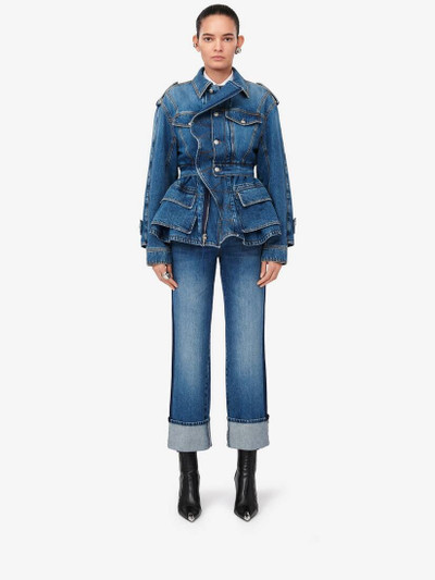 Alexander McQueen Women's Patch Pocket Peplum Denim Jacket in Washed Blue outlook