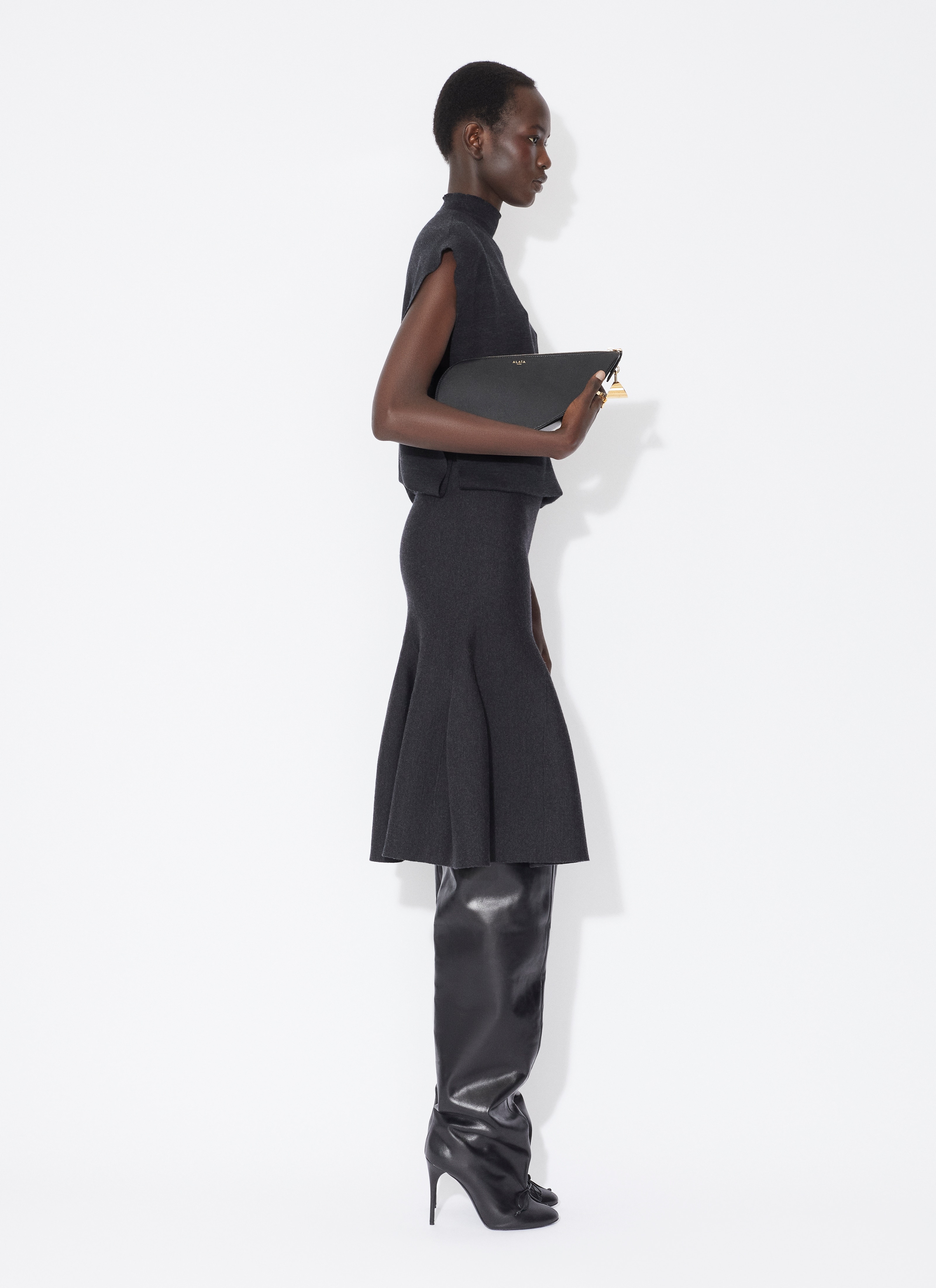 MIDI SKIRT IN SCULPTURAL GODET KNIT - 4