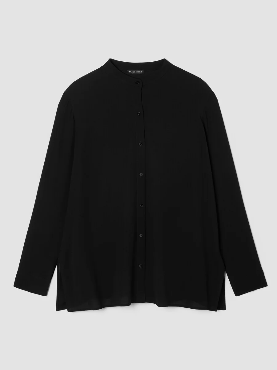 Silk Georgette Crepe Band Collar Shirt - 1