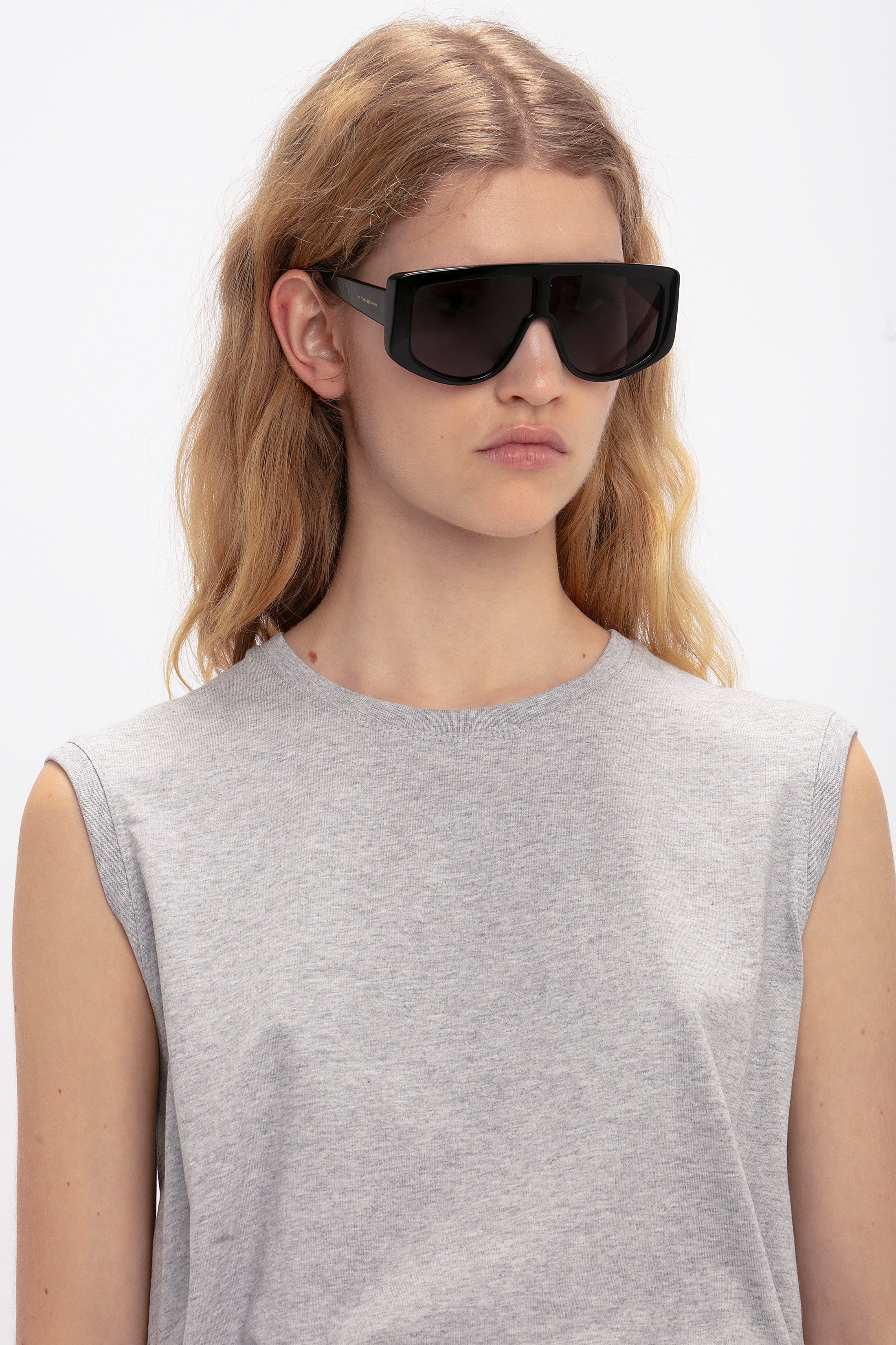 Acetate Visor Sunglasses In Black - 6