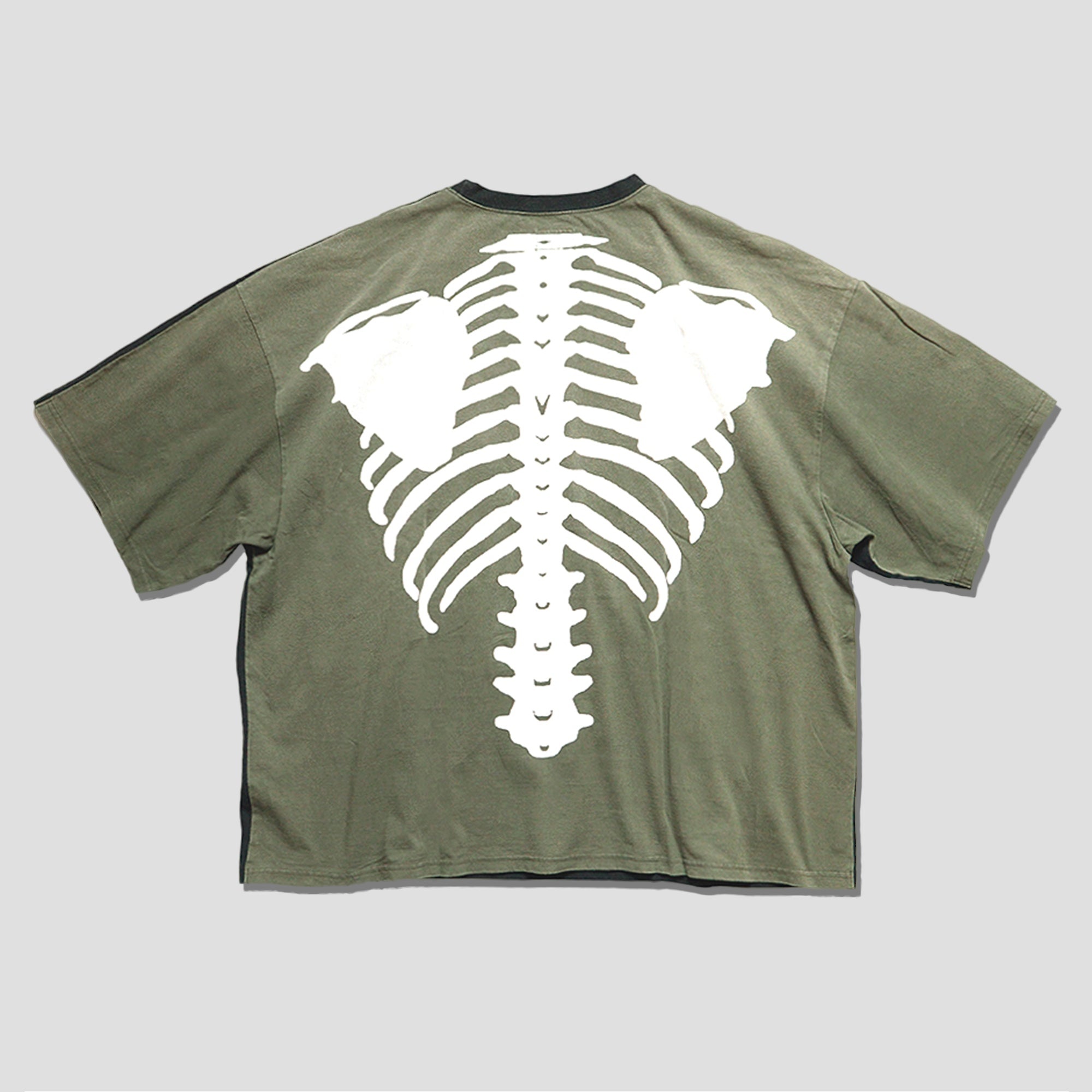 JERSEY OVERSIZED BONE T-SHIRTS - OLIVE/BLACK - 2