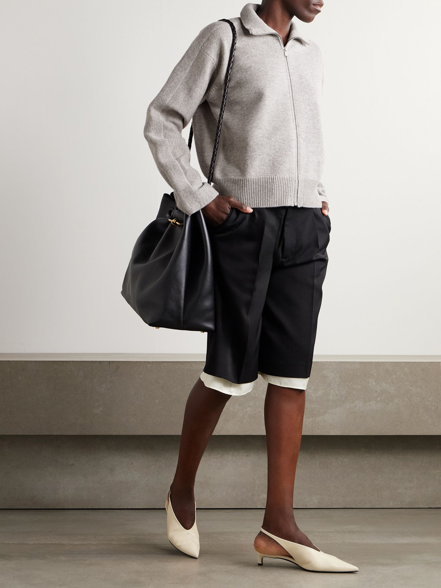 Turtleneck wool-blend cardigan Light gray - 2