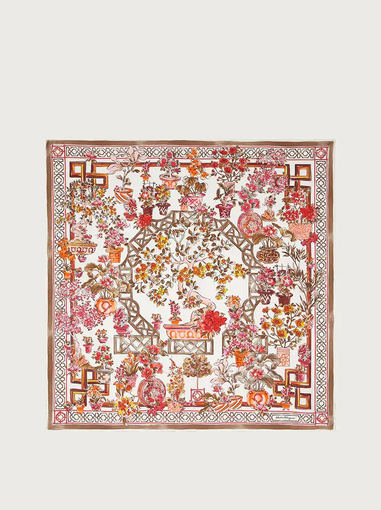 BONSAI PRINT SILK FOULARD - 1