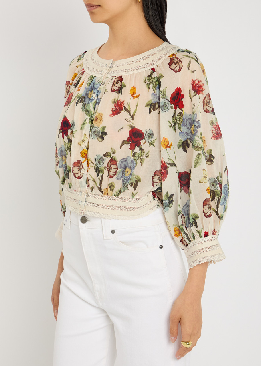 Alice + Olivia Cherelle Floral-print Cropped Cotton Blouse - 2