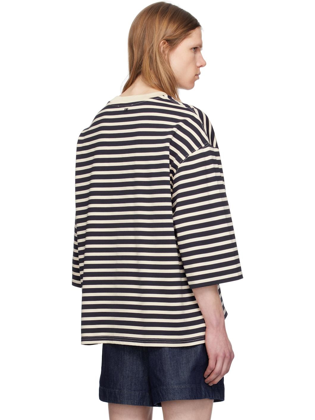 Navy & Off-White Loose Striped T-shirt - 3