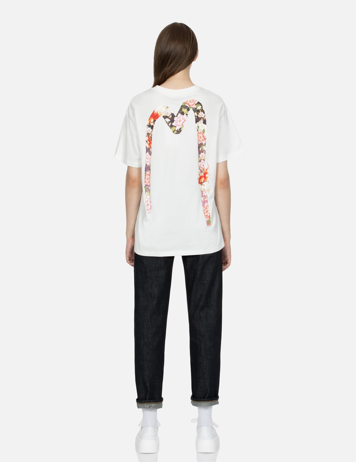 GOLDFISH AND FLORAL FLOW BRUSHSTROKE DAICOCK PRINT BOYFRIEND T-SHIRT - 5