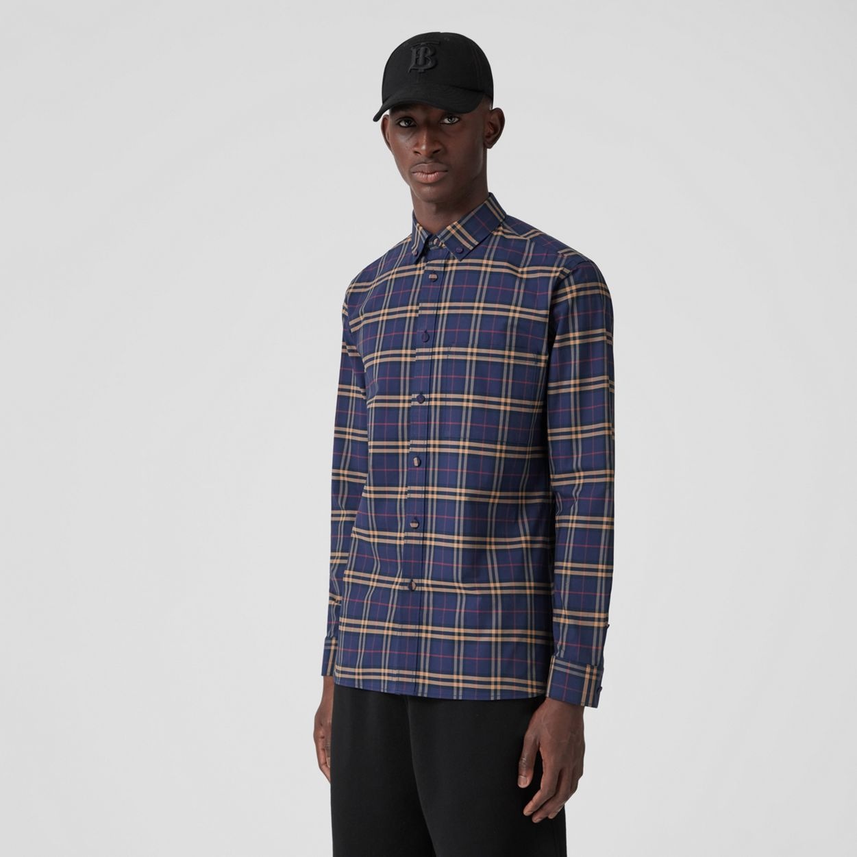 Slim Fit Check Stretch Cotton Shirt - 7