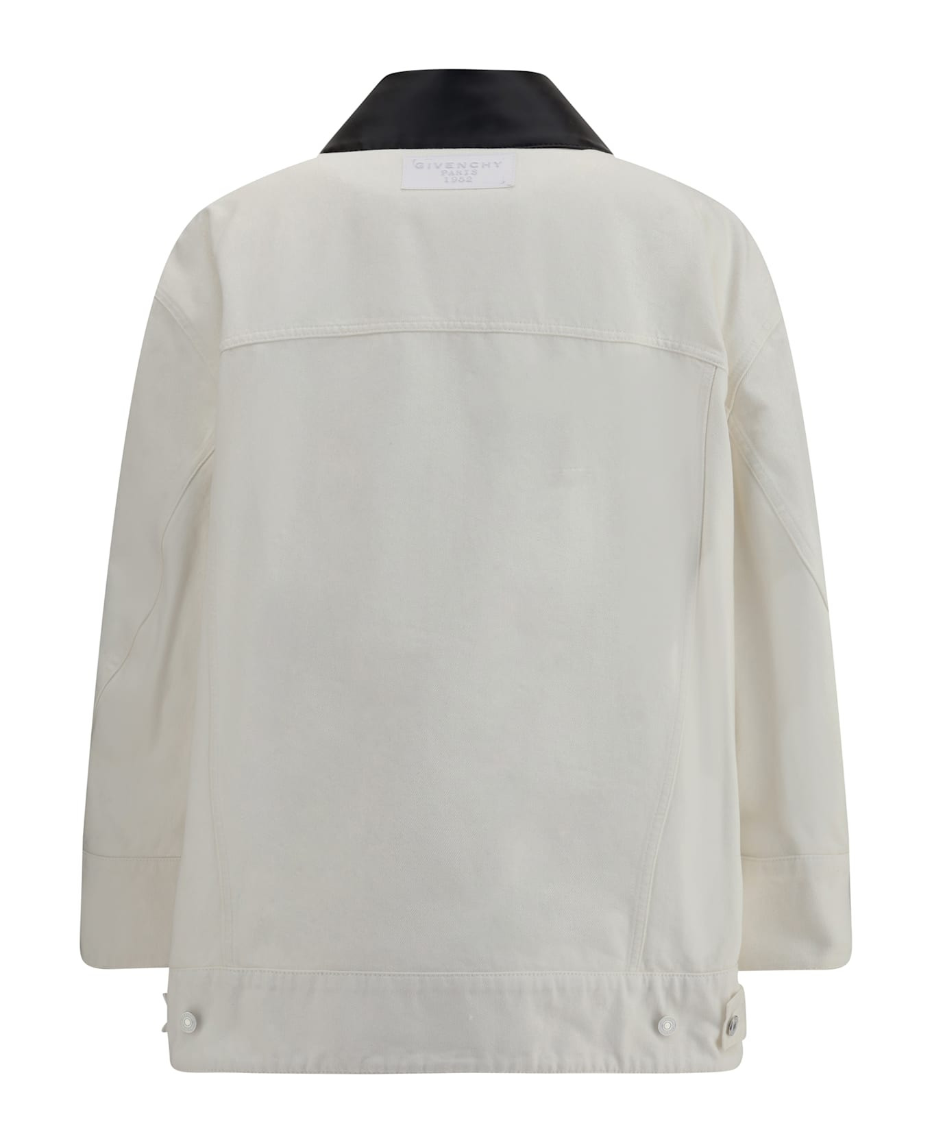 Denim Jacket With Leather Collar - 2