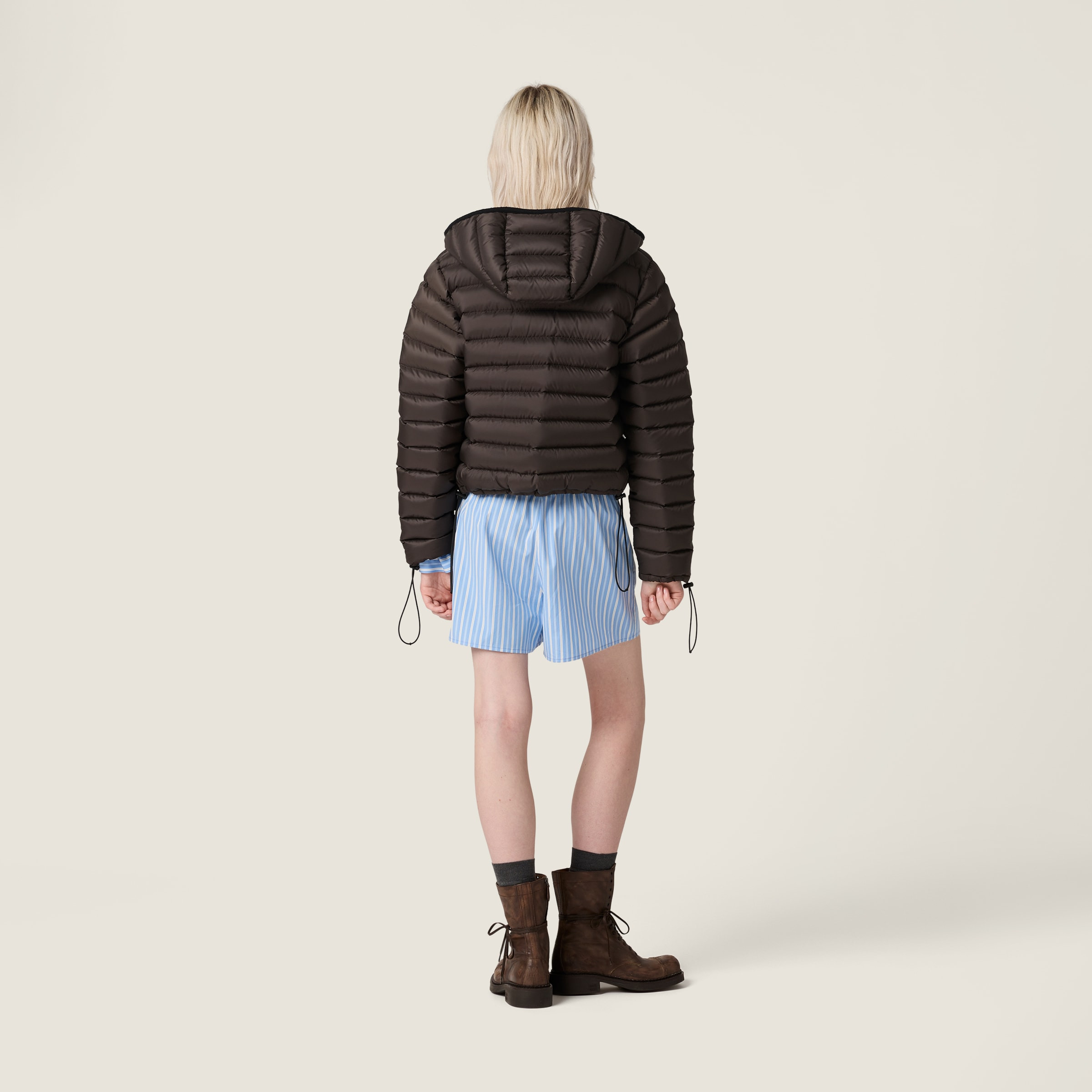 Light pongé down hoodie jacket - 3
