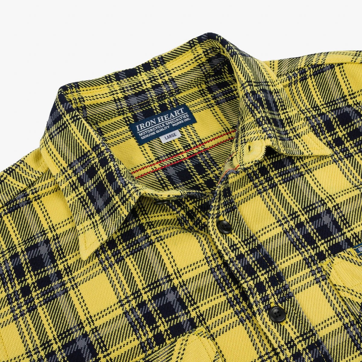 IHSH-412-YEL 9oz Selvedge Indigo Check Flannel Work Shirt Yellow - 6