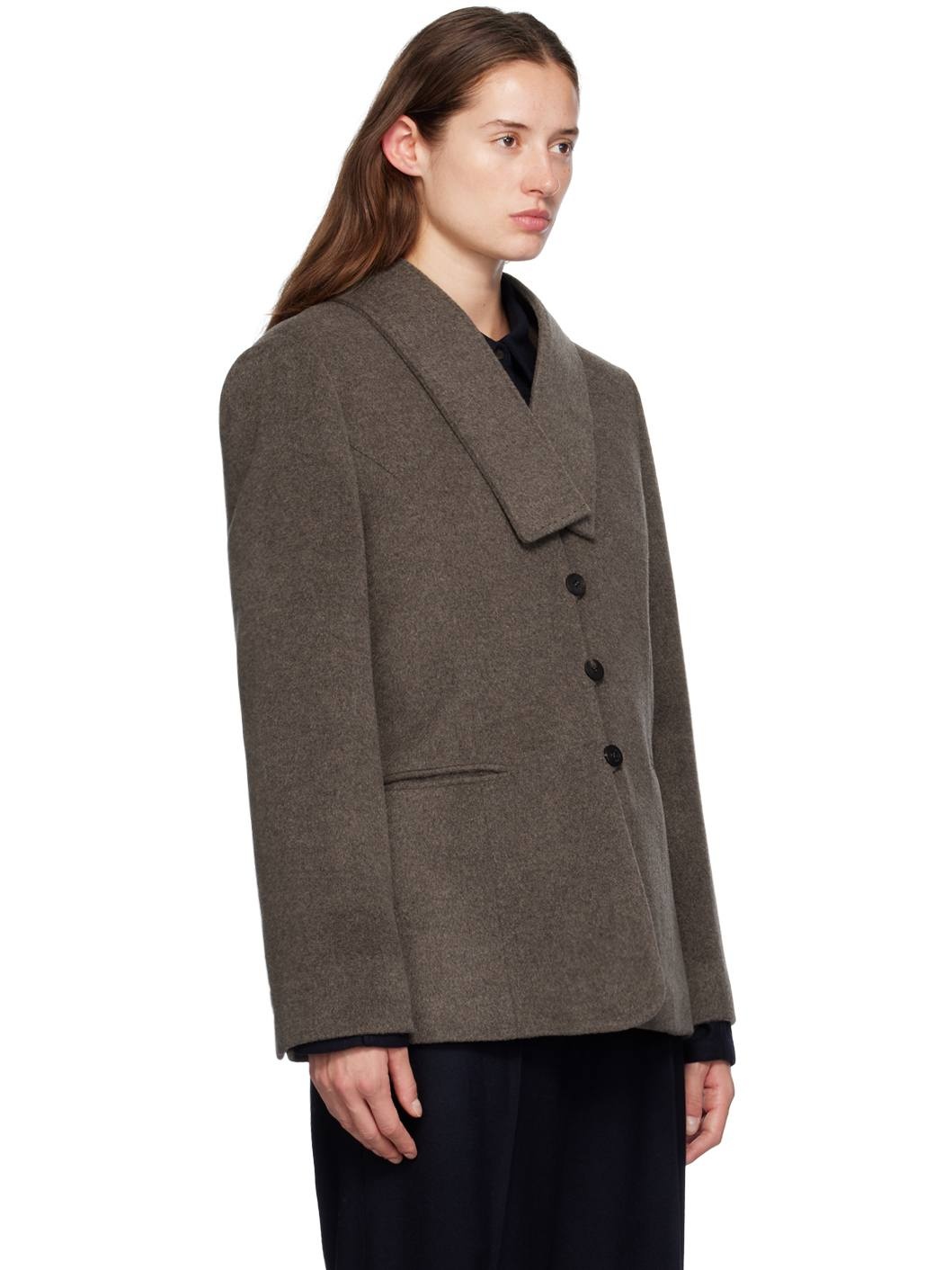 Brown Muffler Collar Blazer - 2