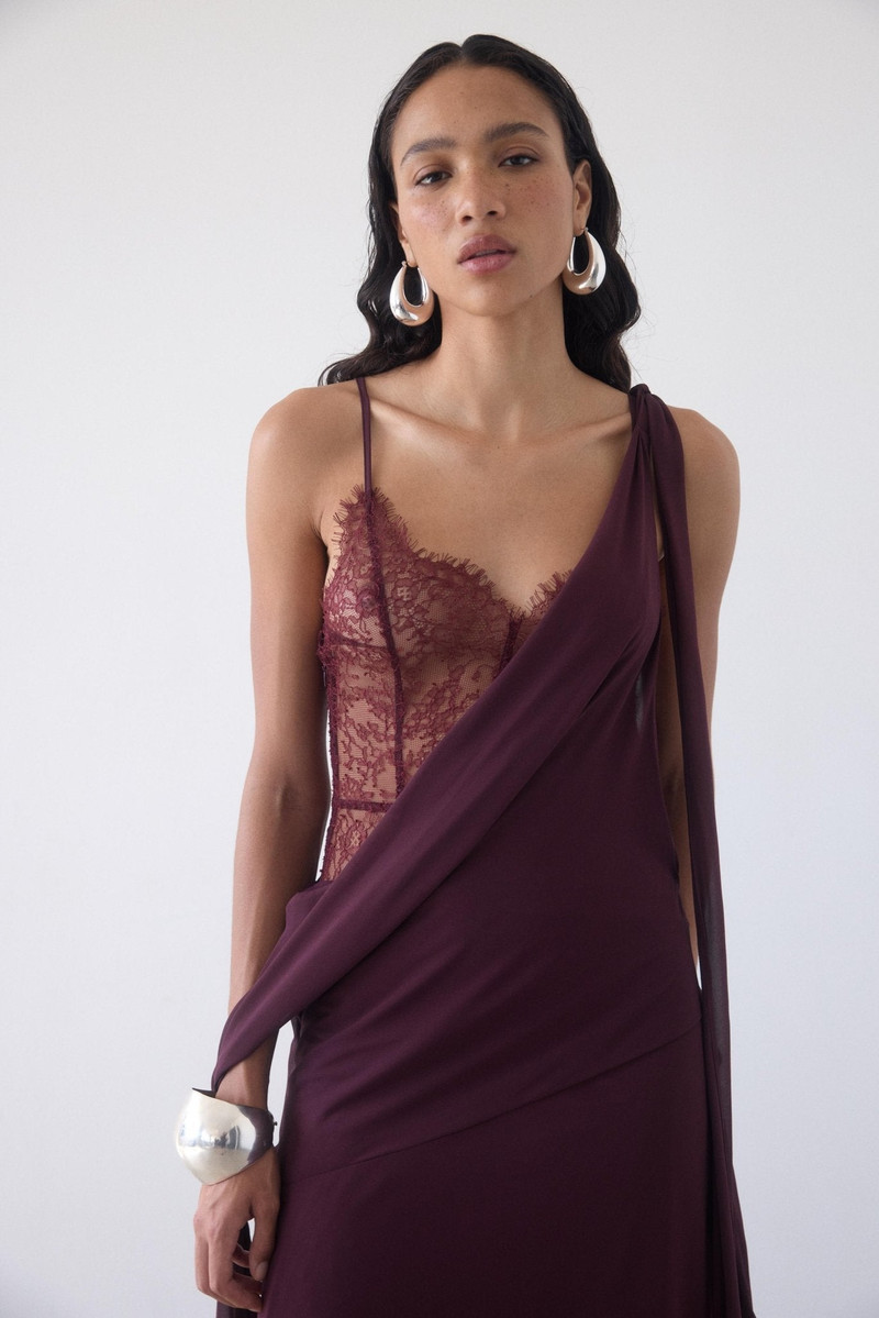 MISTRAL MIDI DRESS IN EARTH CHIFFON & LACE 5