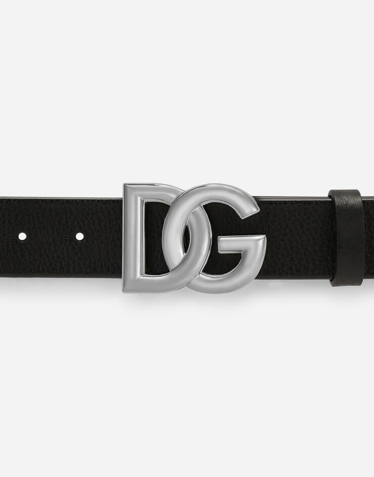 Tumbled leather belt with crossover DG logo buckle - 3