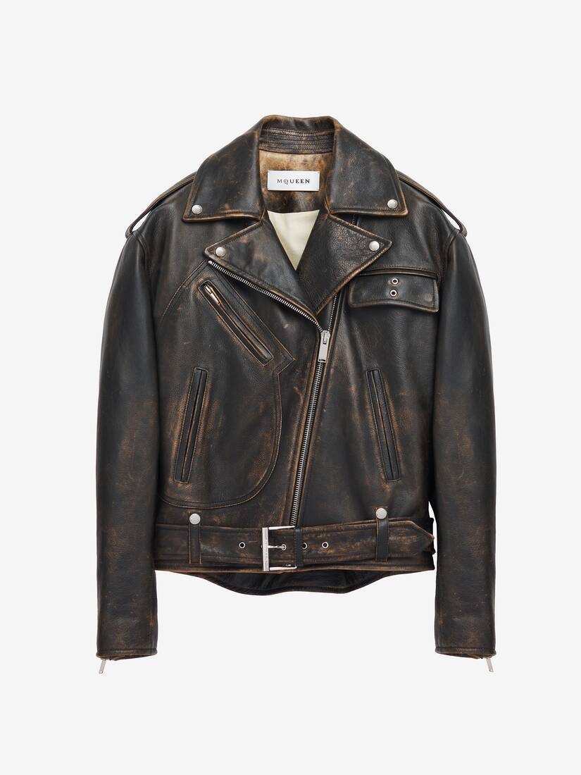レザージャケット・コート ALEXANDER McQUEEN OVERSIZE BIKER JACKET IN VINTAGE LEATHER Alexander McQueen Oversized Antiqued Leather Biker Jacket