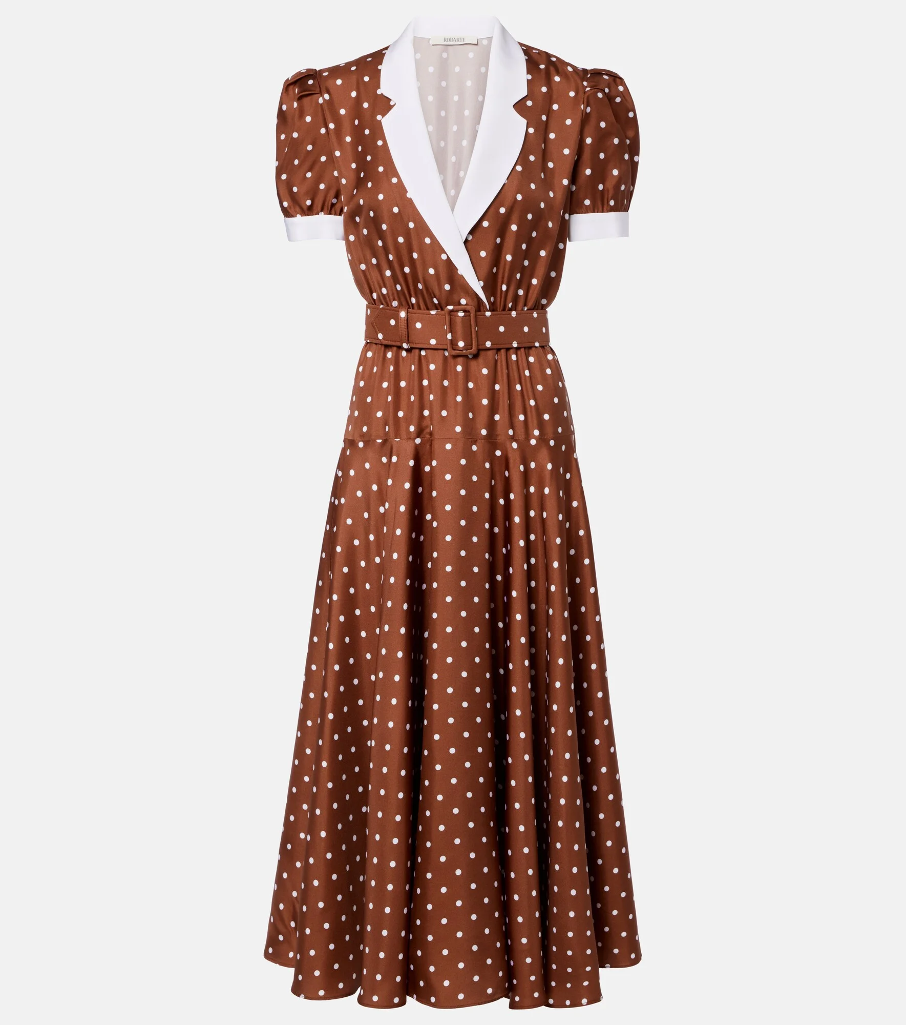 Belted polka-dot silk twill midi dress - 1