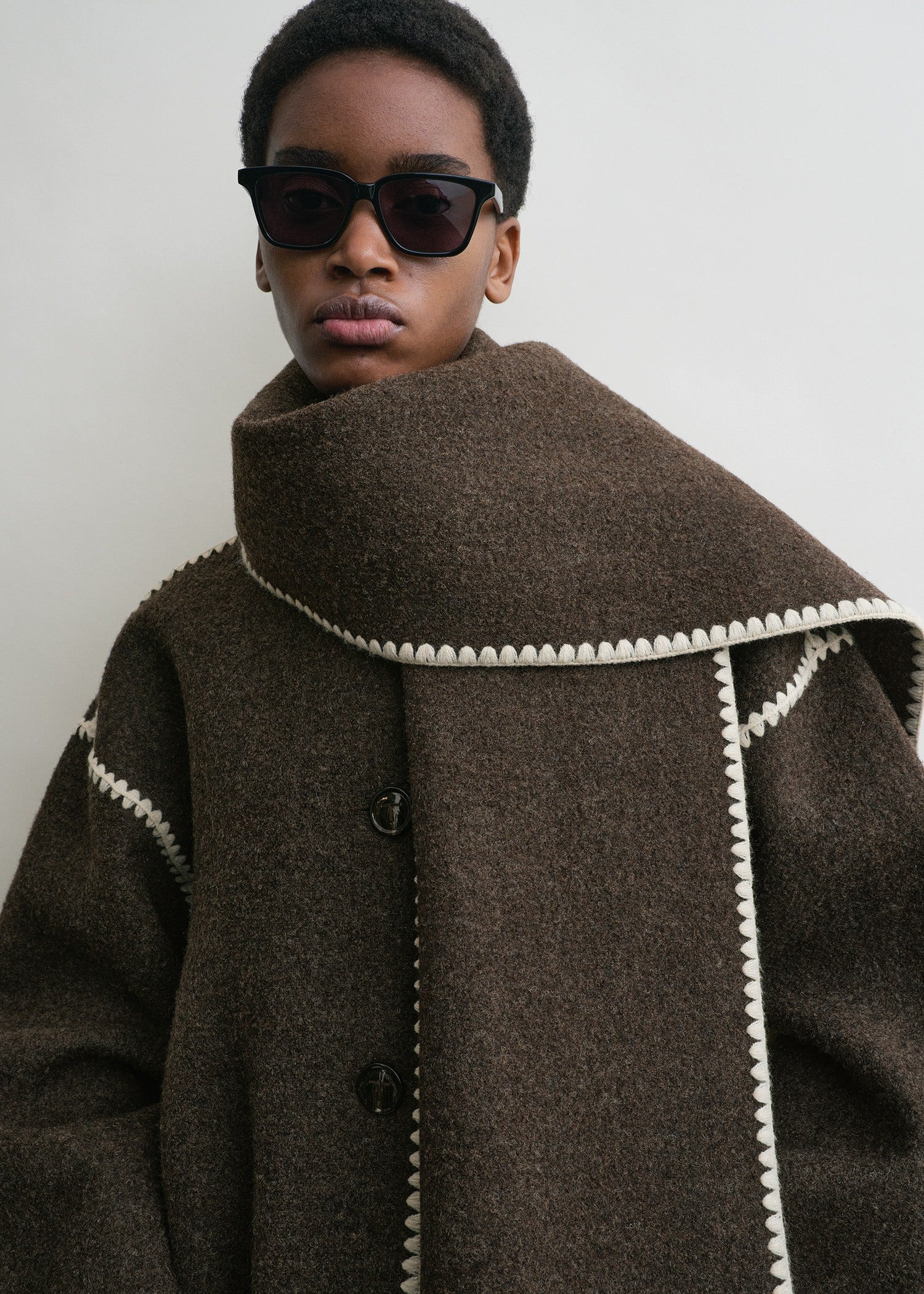 Embroidered scarf jacket chocolate melange - 5