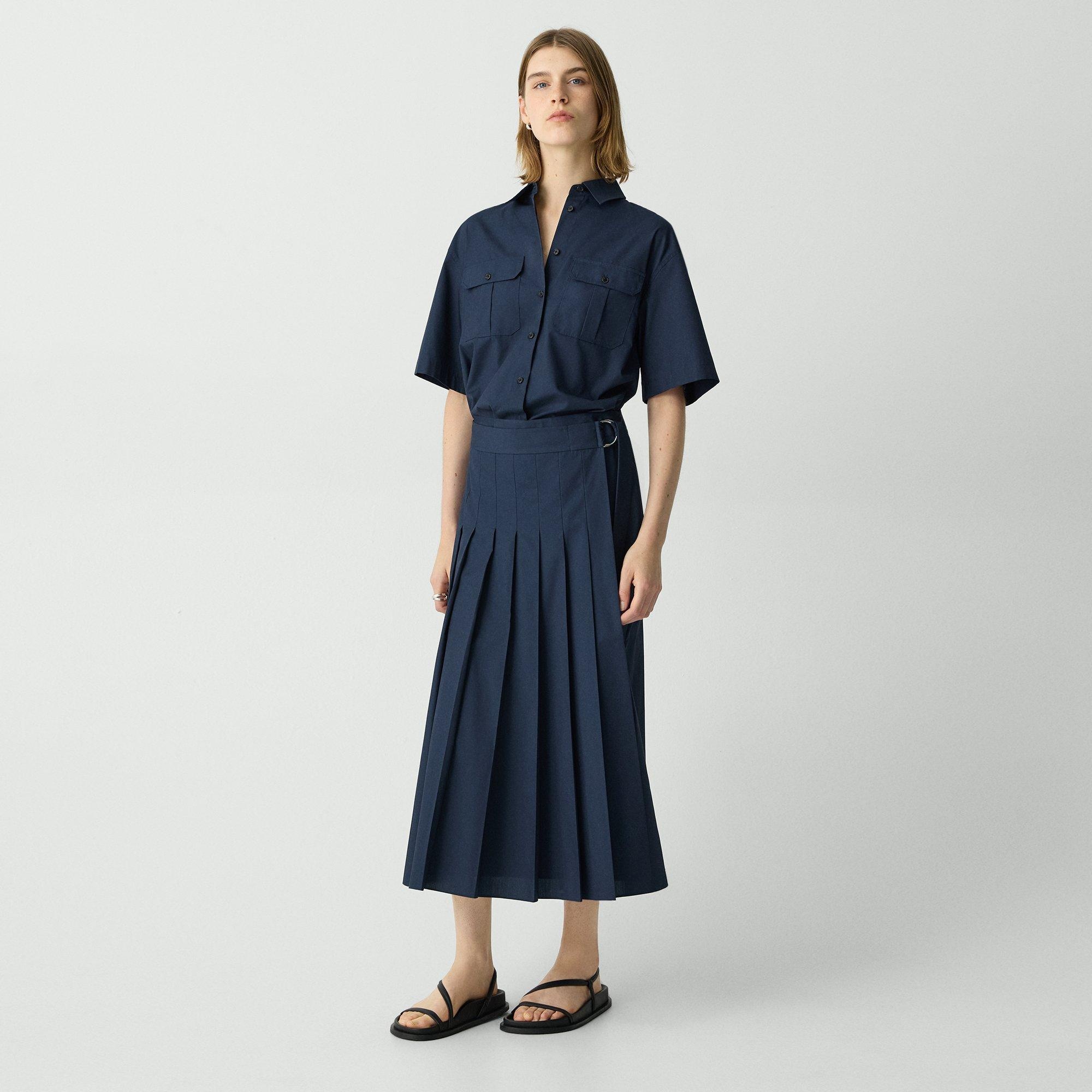 Pleated Wrap Dress in Sleek Poplin - 3