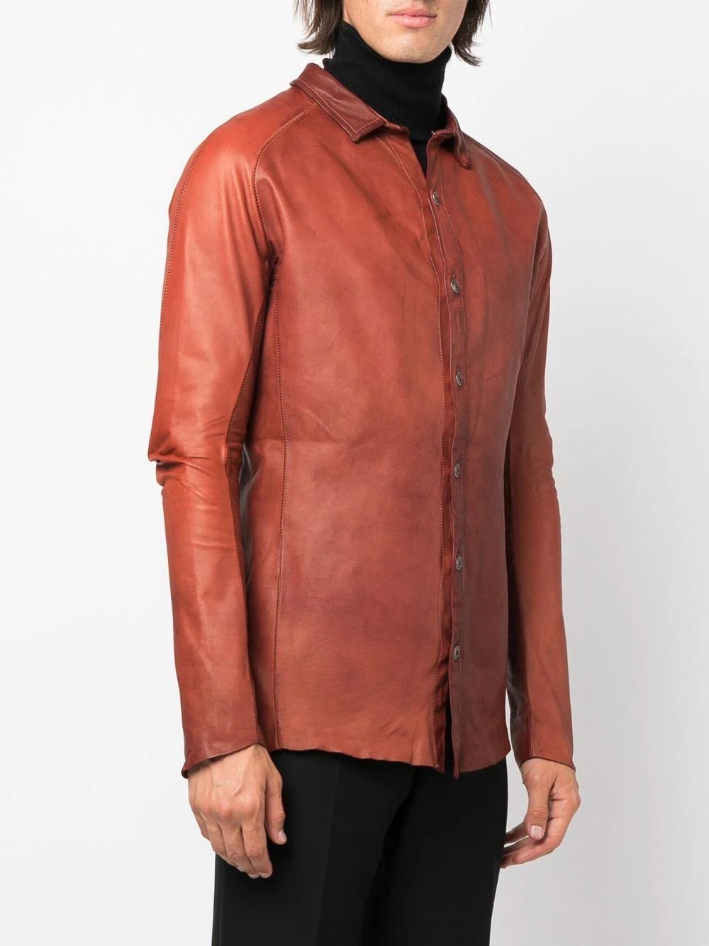 long-sleeve leather shirt - 3