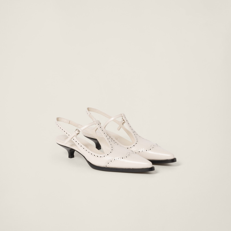 솔질된 가죽 brogue slingback T 결박 펌프 - 1