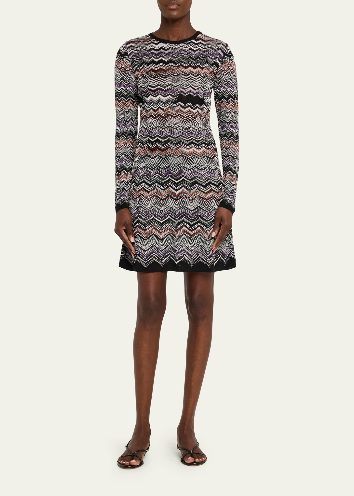 Zigzag Long-Sleeve Mini Dress - 2