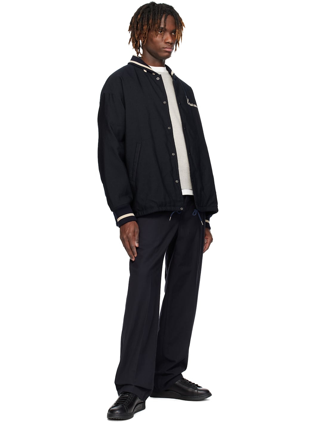 Navy Wide Chino Trousers - 4