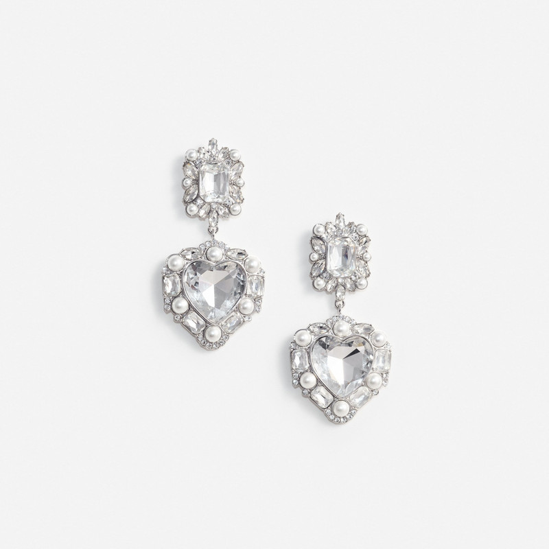Crystal Pearl Tiered Heart Earrings - 1