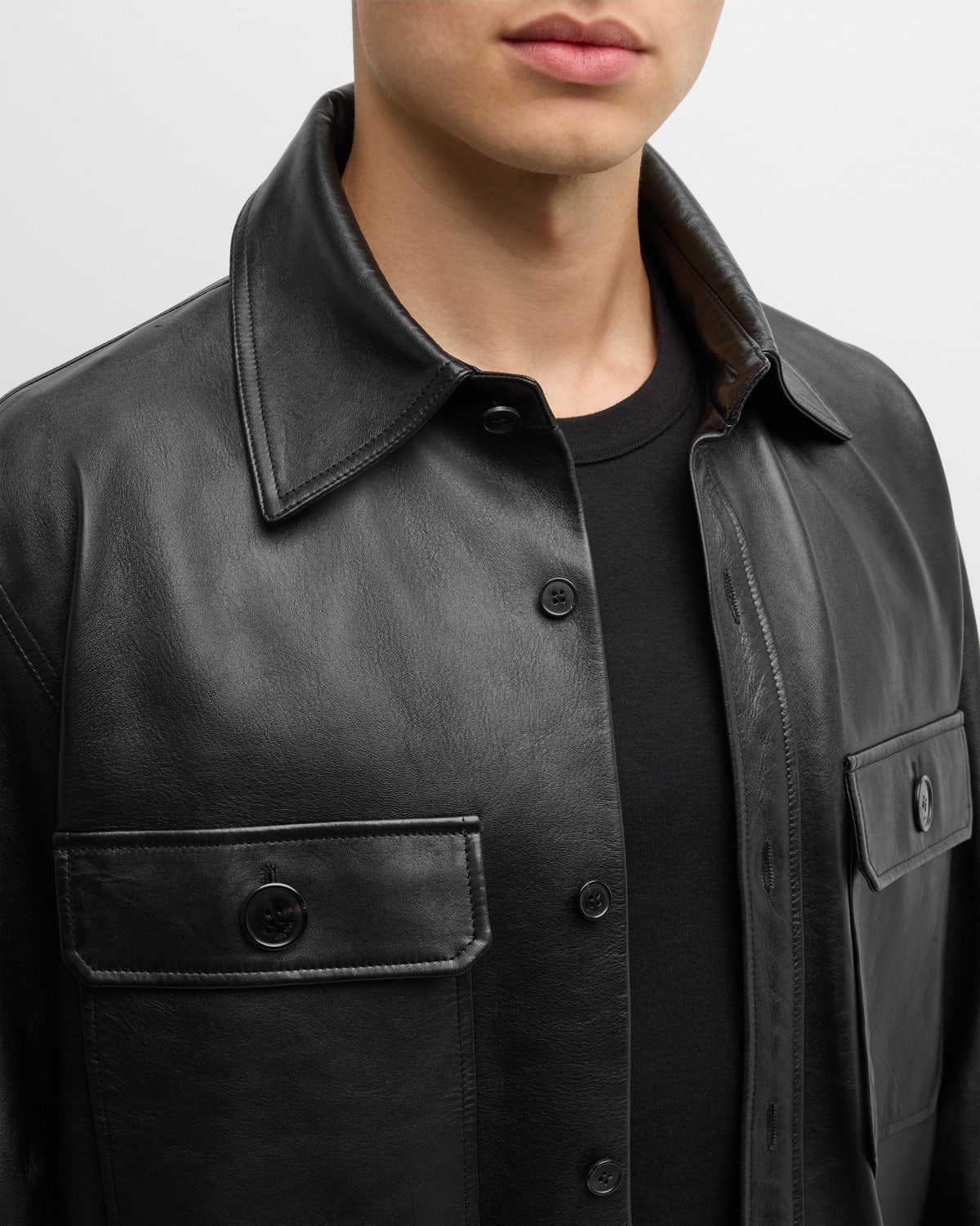Men's 2-Pocket Leather Overshirt - 6